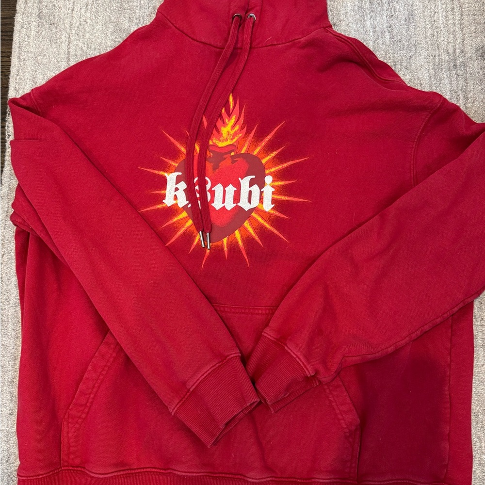 Ksubi Red Crewneck Hoodie with Flaming Heart Graphic